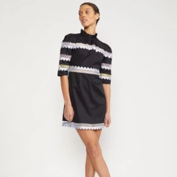 Cynthia Rowley Whitley Embroidered Mini Dress, Black Ll, Women's, 10